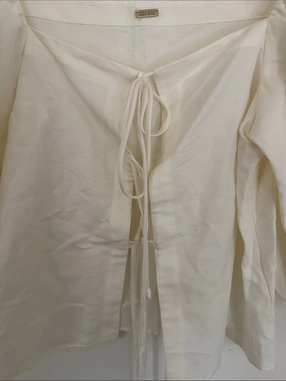 Cult Gaia Cream Puff-Sleeve Tie-Front Blouse